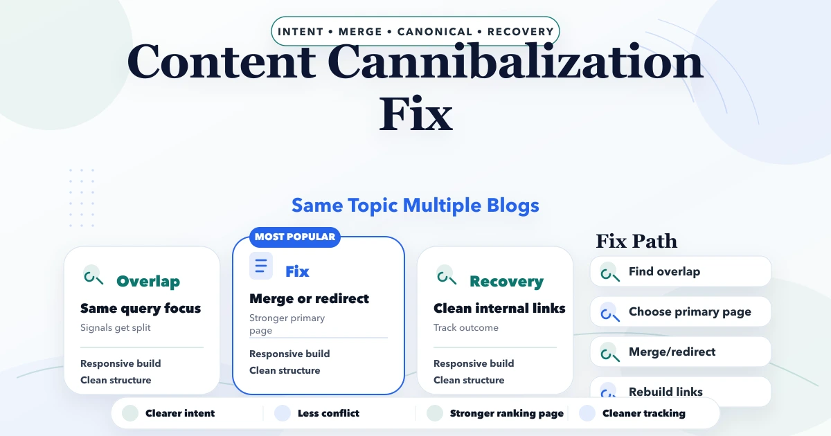 Content cannibalization fix (same topic multiple blogs)