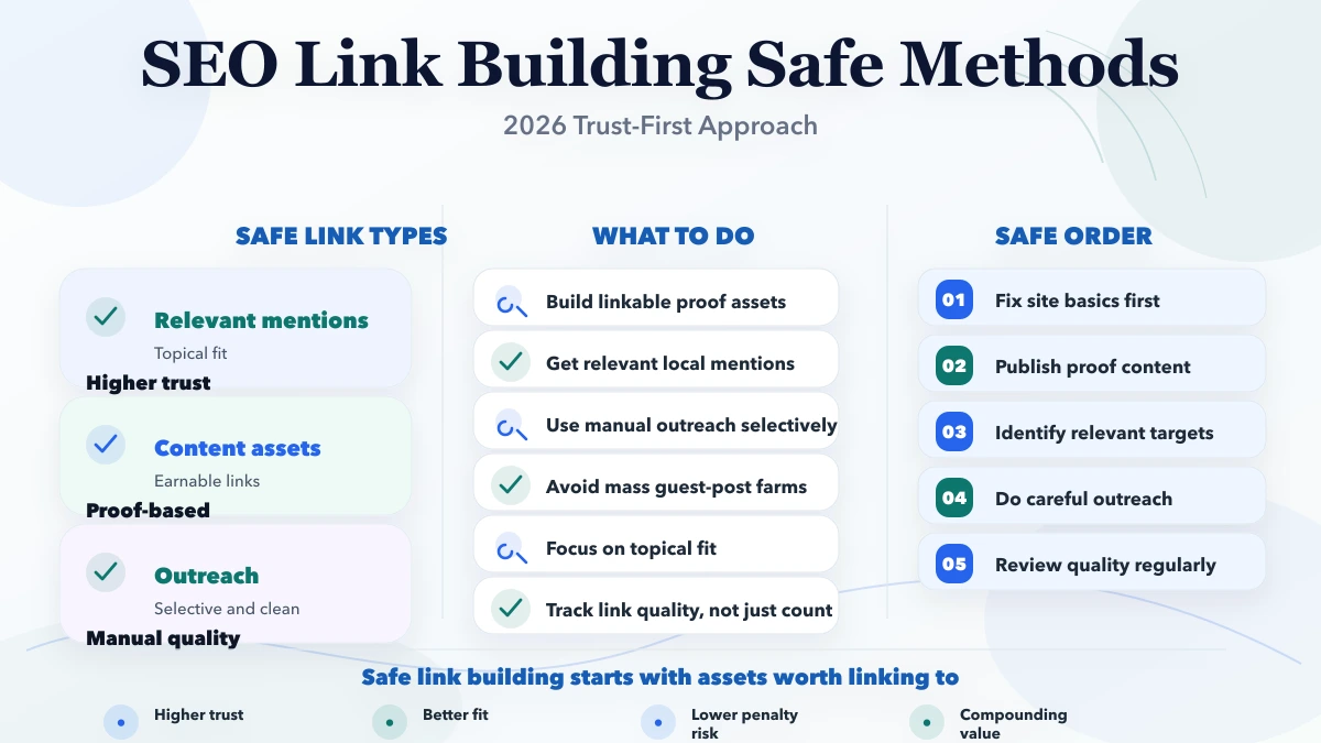 SEO link building safe methods 2026 infographic