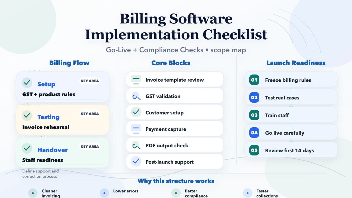 Billing Software Implementation Checklist overview infographic