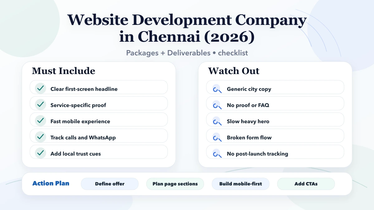 Website Development Company in Chennai (2026) checklist infographic