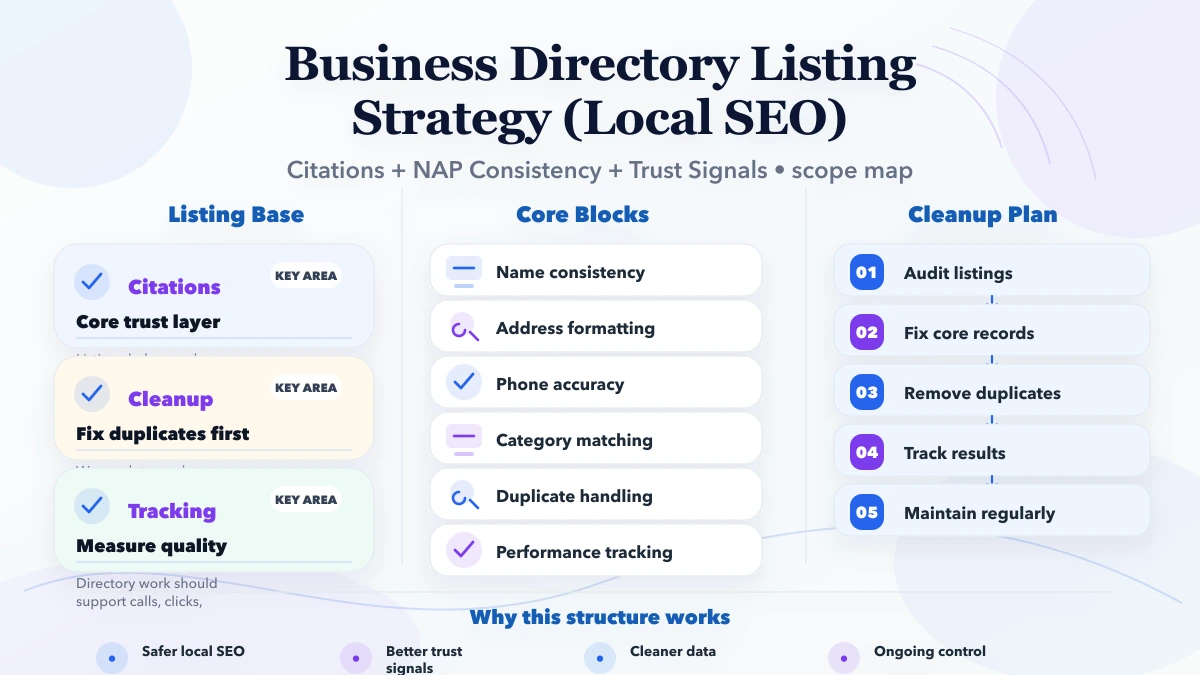 Business Directory Listing Strategy (Local SEO) scope infographic