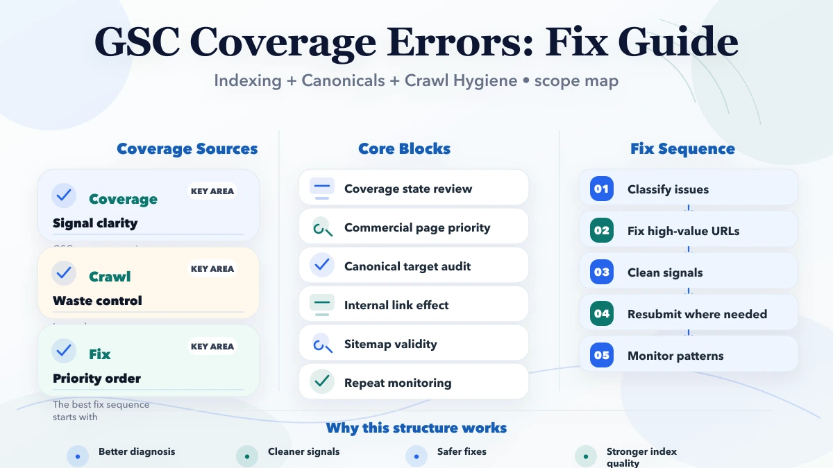 GSC Coverage Errors: Fix Guide scope infographic