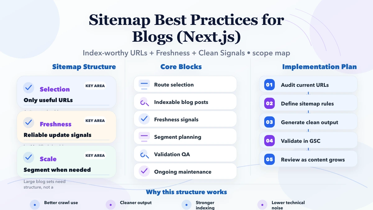 Sitemap Best Practices for Blogs (Next.js) scope infographic