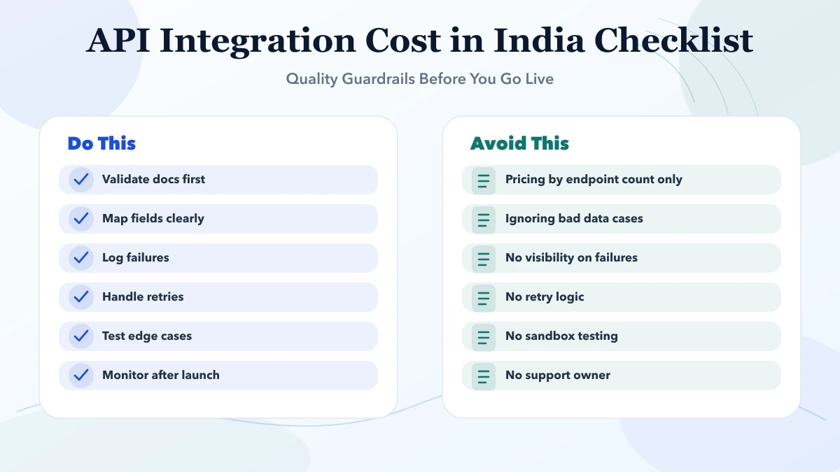 API Integration Cost in India (2026) checklist infographic