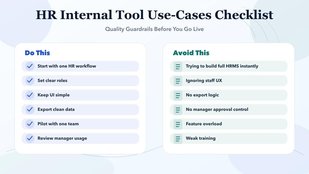 HR Internal Tool Use-Cases checklist infographic