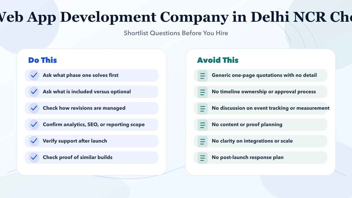 Best Web App Development Company in Delhi NCR (2026) checklist infographic