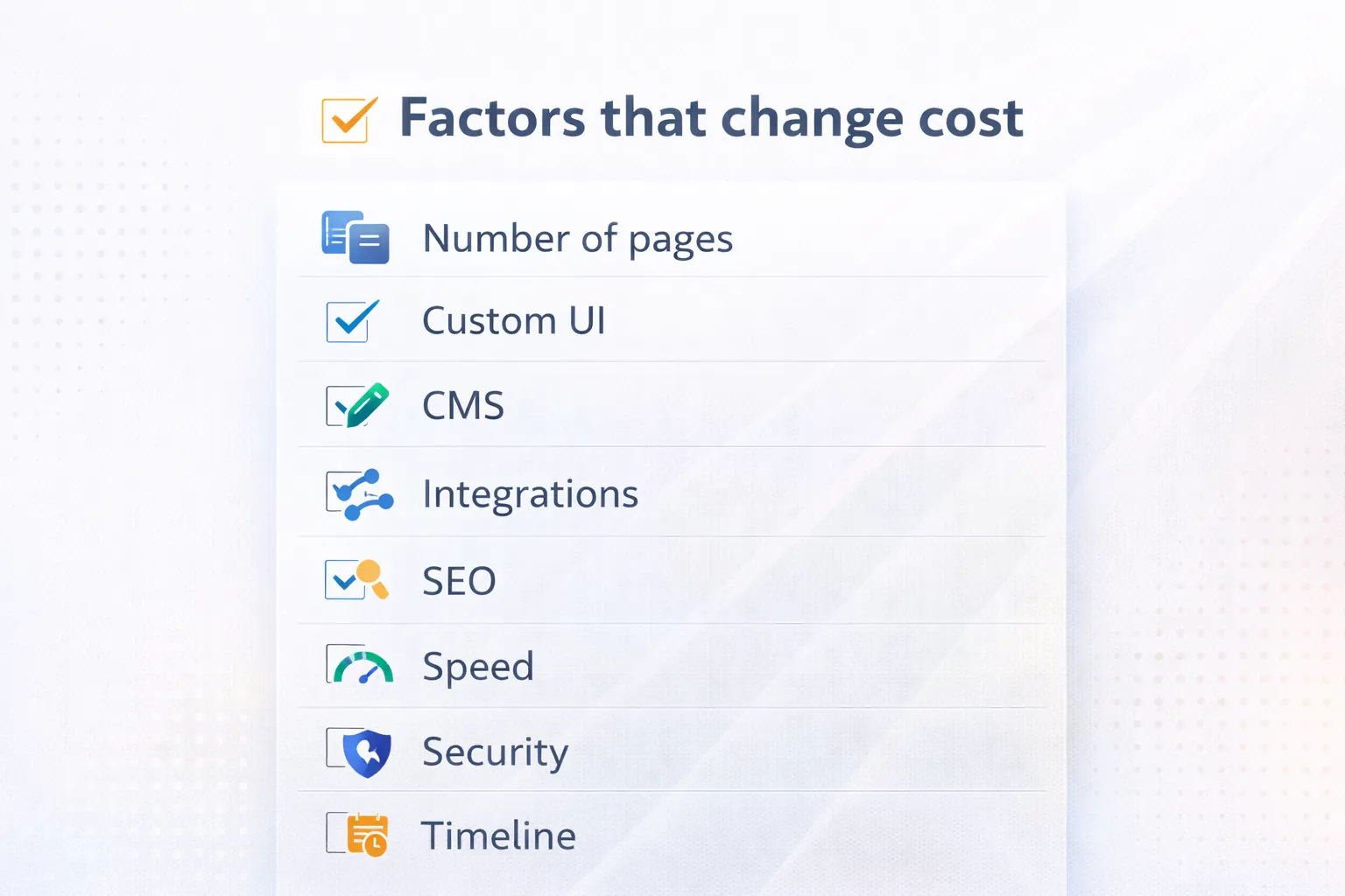 Cost factors checklist