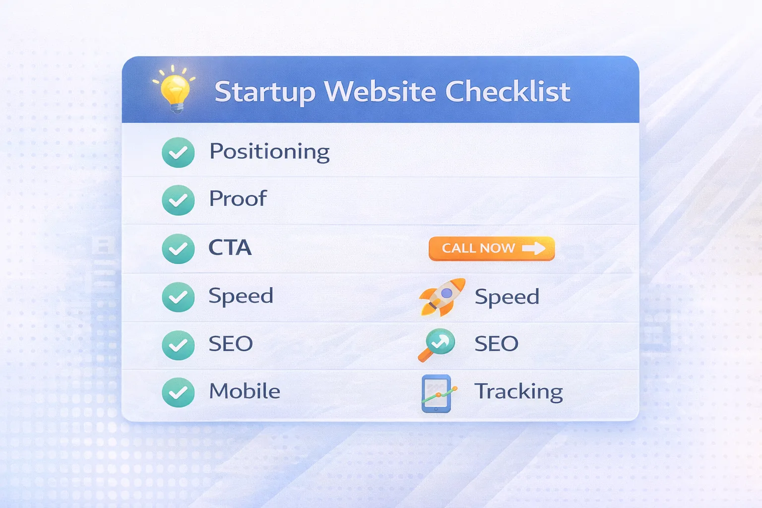 Startup website checklist overview