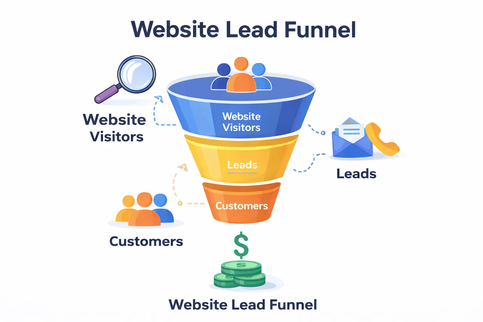 Website lead funnel: visitors to leads to customers