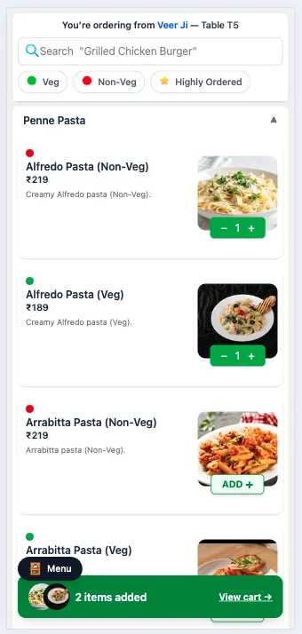 QR Ordering Mobile Screen